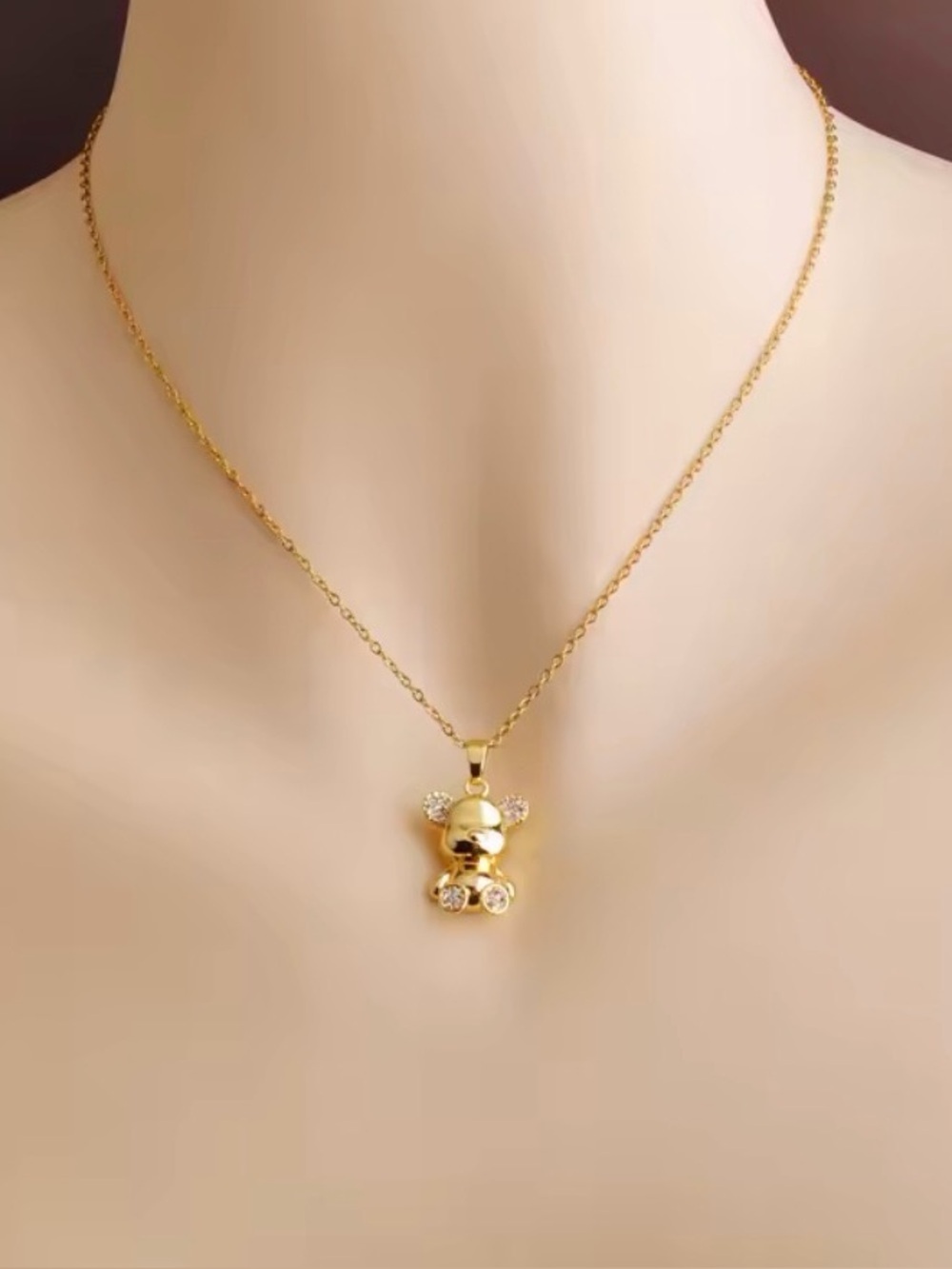 18K Gold Bear Pendant Necklace Micro Pave Diamond Teddy Luxury Fashion Jewelry - Picture 4 of 5